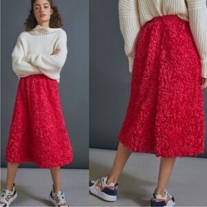 NWT Anthropologie Maeve Hollie Textured Floral Midi Skirt Pink 6Petite